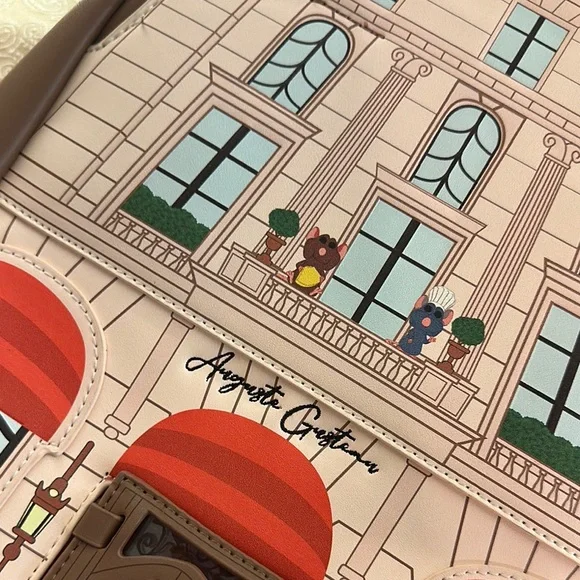 Loungefly Parisian Building Backpack in Brown, Red, and Cream ratatouille - Picture 5 of 12